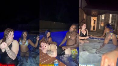 Pool Pov Threesome Redhead White Girl Lightskin Baddie Doggy Style Choked Gushing Verified Amateur