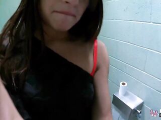 Real Teens - Mickey Violet Sucks A Jock In Public WC In advance of Riding It In The Hotel Room