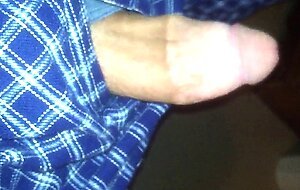 big fat plum headed cock snakes its way out of pajama pants