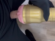 Horny man fucking with dick flashlight toy