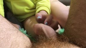 Sex in the Office During Lunch Break. Cum on Red Hairy Pussy