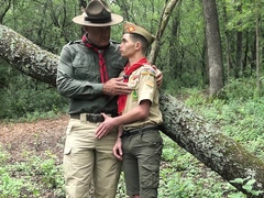 ScoutBoys Muscle DILF barebacks smooth pale scout in wood