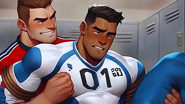 Hugby's team makes a gangbang with oil in the locker room