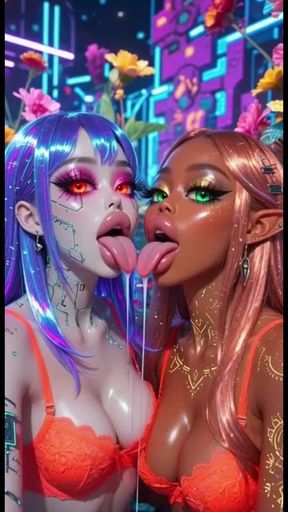 Funny Lesbians Tongue and Kiss Fetish, Ai Animation