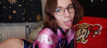 Nerdy transgirl in tight suit has failed the no nut november and drinks her own as punishment