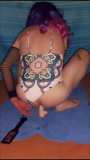 New swimsuit riding my dildo to intense orgasm
