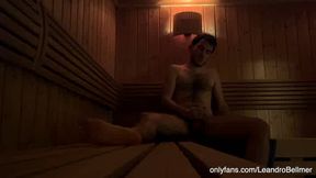 Sauna gay exhibitionist caught jerking off and cum