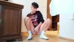 Piss on Floor - Visible Asshole Contractions Through Peeing - Cleaning Piss with Socks