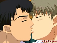 Two hentai guys having hot night kiss