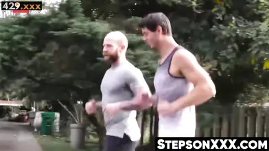 Stepfather Surprises Daughter With Intense Home Gym Session & Sweaty Abs Reveal