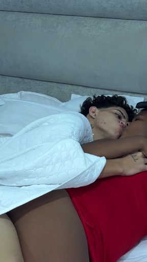 I share a bed with my girlfriend and her best friend and we end up in a rich interracial threesome.   Clip 1