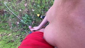 I jerk off his dick and help him **** in public