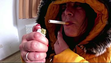 Smoking Phone Call Downjacket. Noisy Hooded Blowjob and Cum on My Coat- preview