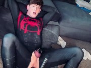 Super hero Spiderman Cosplay twink getting fucked by machine