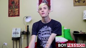 Horny newcomer Nick jerking it off and playing with a dildo
