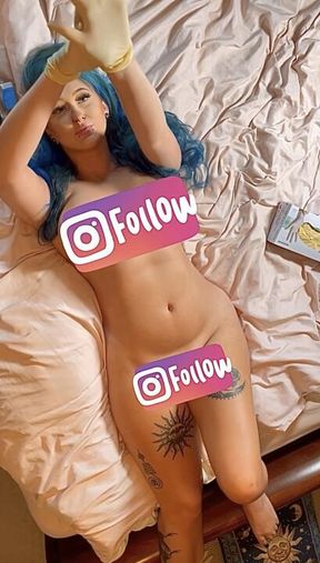 Masturbating covered in latex gloves