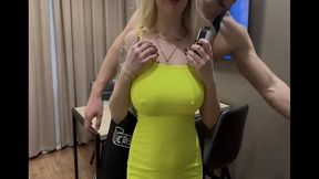 Busty Blonde Bitch Hard Fucked by Two Guys with Bottle