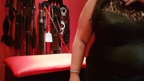 Dominant Brunette MILF Punishes Her Submissive Slave with Spanking and Fingering