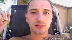 Pierced jock JD Phoenix wanking big throbbing cock outdoor