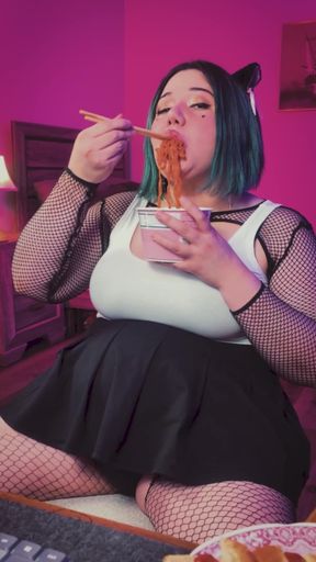 Curvy BBW amateur shows off her chub in a group setting