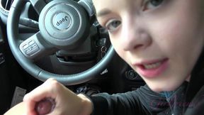 POV Elsa Jean Car Blowjob &amp; Handjob! Blonde sucks, rides hard then jerks massive cumshot