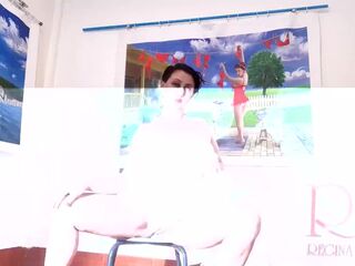 Photo discharged. Bride in white costume and have no pants in art gallery.two