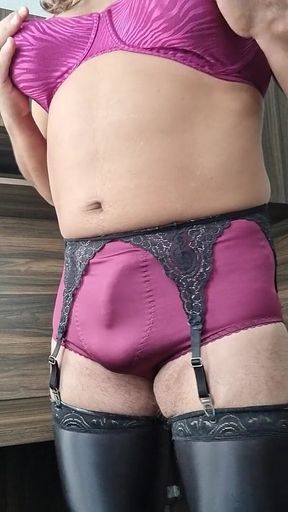 Vintage Nylon Lingerie, the Aunty Lets Us See Her Lingerie While She Is Modeling It and Touching Herself