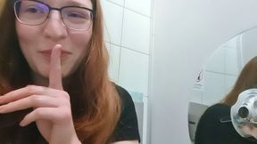 Cute Redhead Teen masturbates on public toilet