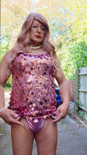 Sexy Crossdresser kellycd2022 in my pink sequin little dress and shiny pink panties
