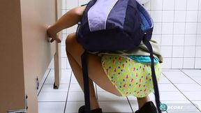 Kharlie Stone Spreads Leg Wide &mdash;  Unzips &mdash;  Spouts Cum &mdash;  Finger Fucks Herself in Stinky School Loos