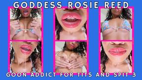 Goon Addict For Tits And Spit 3: Ebony Femdom Goddess Rosie Reed Mind Fucks Your Gooner Brain With Her Pink Glossy Lips And Perky Small Tits With Lots Of Spit Play- standard definition