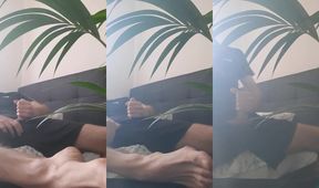 Gym cut twink jerks off on Nike gear tears hairy thighs drizzling thick cum