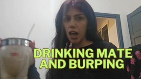 Drinking mate and burping close up burps