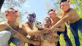 Moonlit Madness: Masked Guys Tear Off Clothes for Hot Forest Threesome – XXX Action