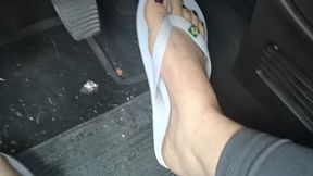 Delightful pedal pumping revving in flip flops and dark nail polish 720HD