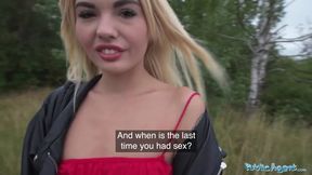 Pubic A hot blonde in a sexy red dress sucks dick in and fucked