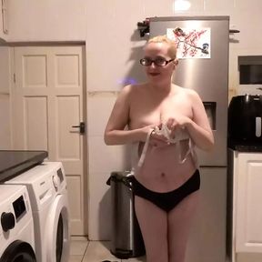 Wife stripping naked in the kitchen