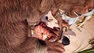 Huge Furry monsters in a fishing village fucked a hot girl one by one! Five guys fuck one girl