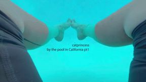 Stare at my feet as i dangle them and play in the pool at my Cali hotel, size 9 milf feet, part 1