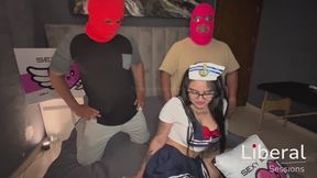 Captain fucks his sailor and a stowaway sees them.