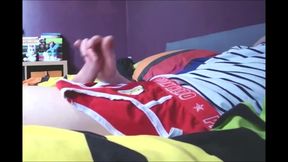 Sammy Andrews cumming on superhero underwear