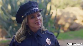 Slutty Police babe jumps on a random guy's dick outdoor