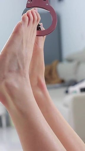 Barefoot Girlfriend, Thumb Cuffs, Hanging Her Beautiful Barefoot for 40 Minutes