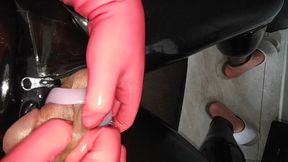 Urethral Lock Chokes Uncut Cock in Latex CBT Hell Gushes