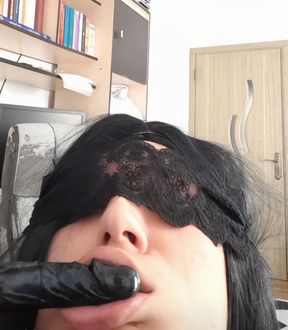 Femboy blowing a dildo