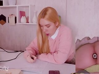 Teen step sis can't focus on math homework because of a butt plug in her tight asshole.
