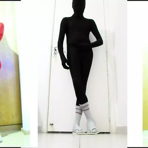 Fun At Home Wearing a black Zentai Costume