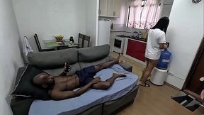 Slutty sister-in-law cheats on her husband on the couch, gives her pussy and gets a lot of cum in her ass