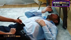 Male smooching foot in a killer fetish scene