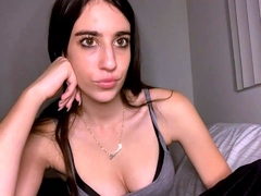 Russian brunette busty camgirl masturbating on webcam